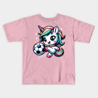 Cute Unicorn Playing Soccer Kids T-Shirt